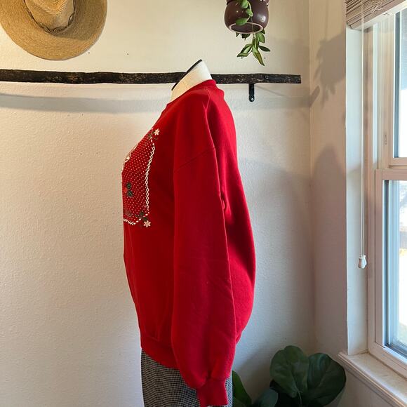 Vintage 90s Red Holiday Berry Christmas Bear Crewneck Sweatshirt Size XL USA - Picture 5 of 11